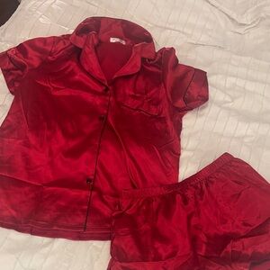 Red Satin Pajama Set